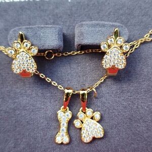 Paw Prints On My Heart Necklace and Earrings Set